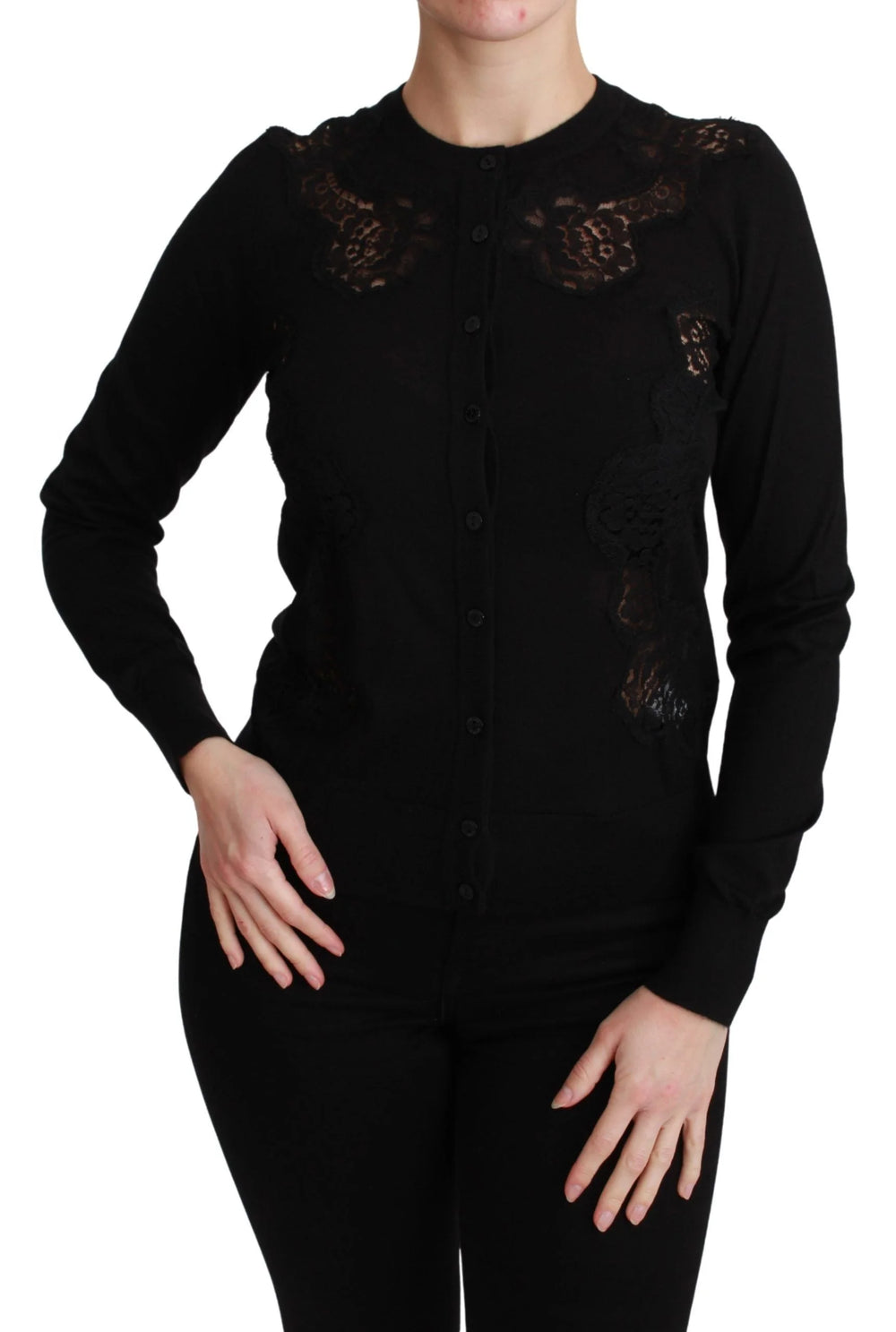 Dolce & Gabbana Black Cashmere Lace Cardigan Sweater - IT36 | XS - Cardigans