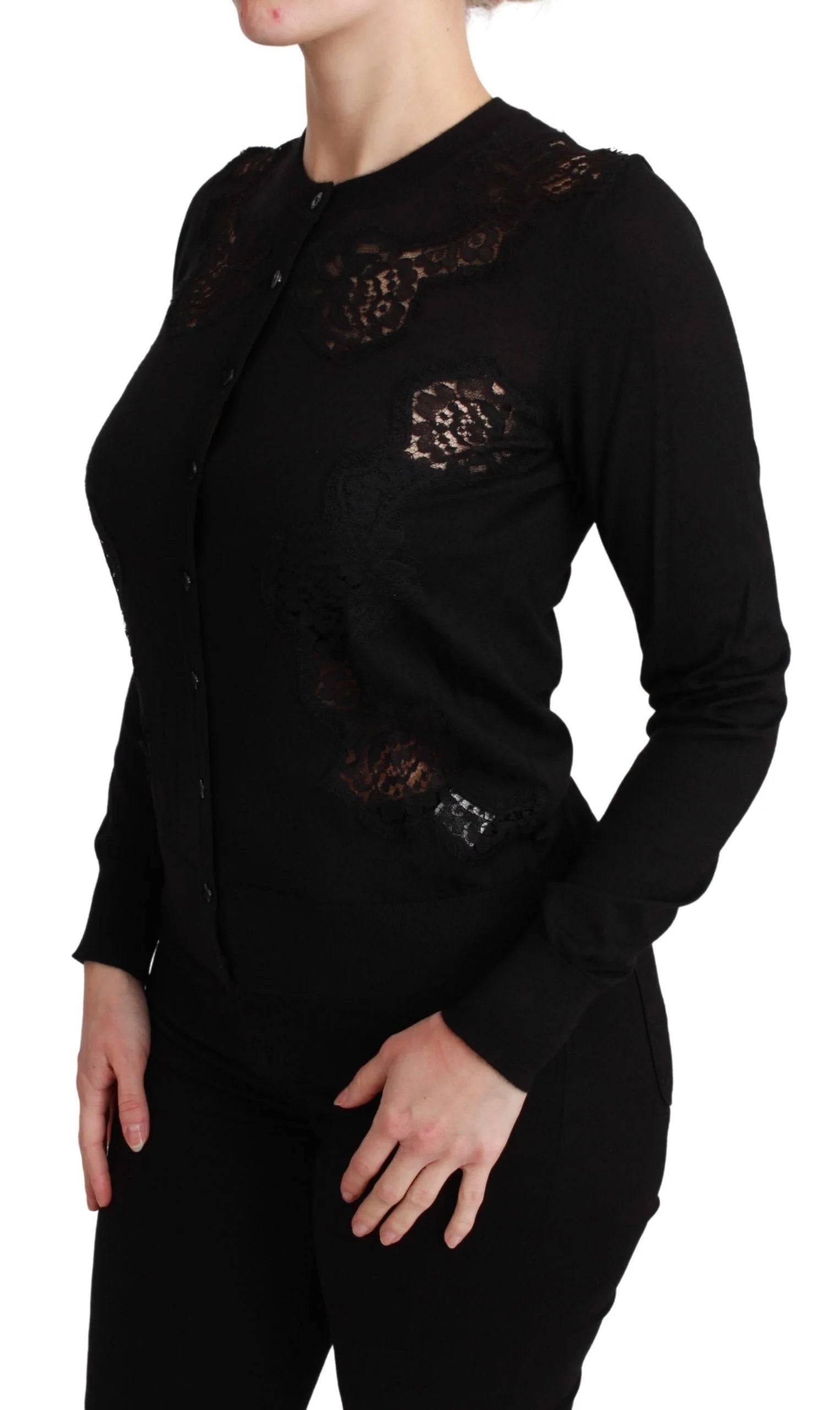 Dolce & Gabbana Black Cashmere Lace Cardigan Sweater - IT36 | XS - Cardigans