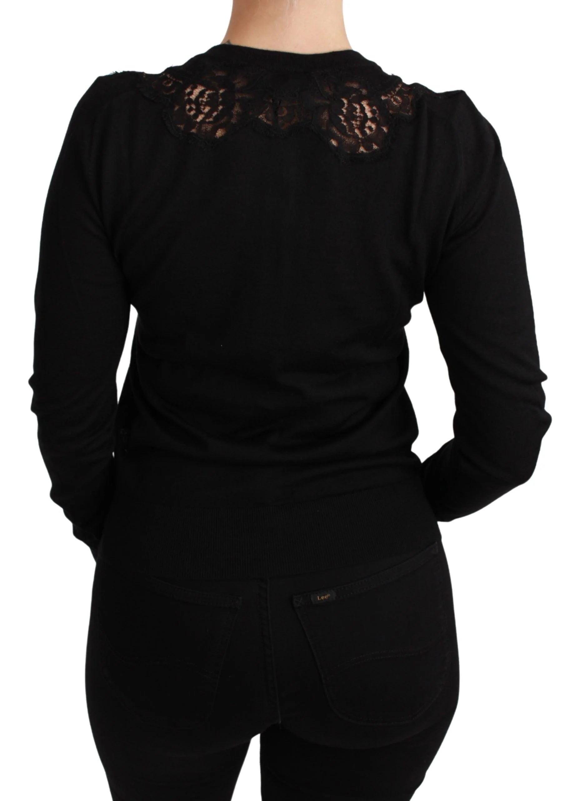 Dolce & Gabbana Black Cashmere Lace Cardigan Sweater - IT36 | XS - Cardigans