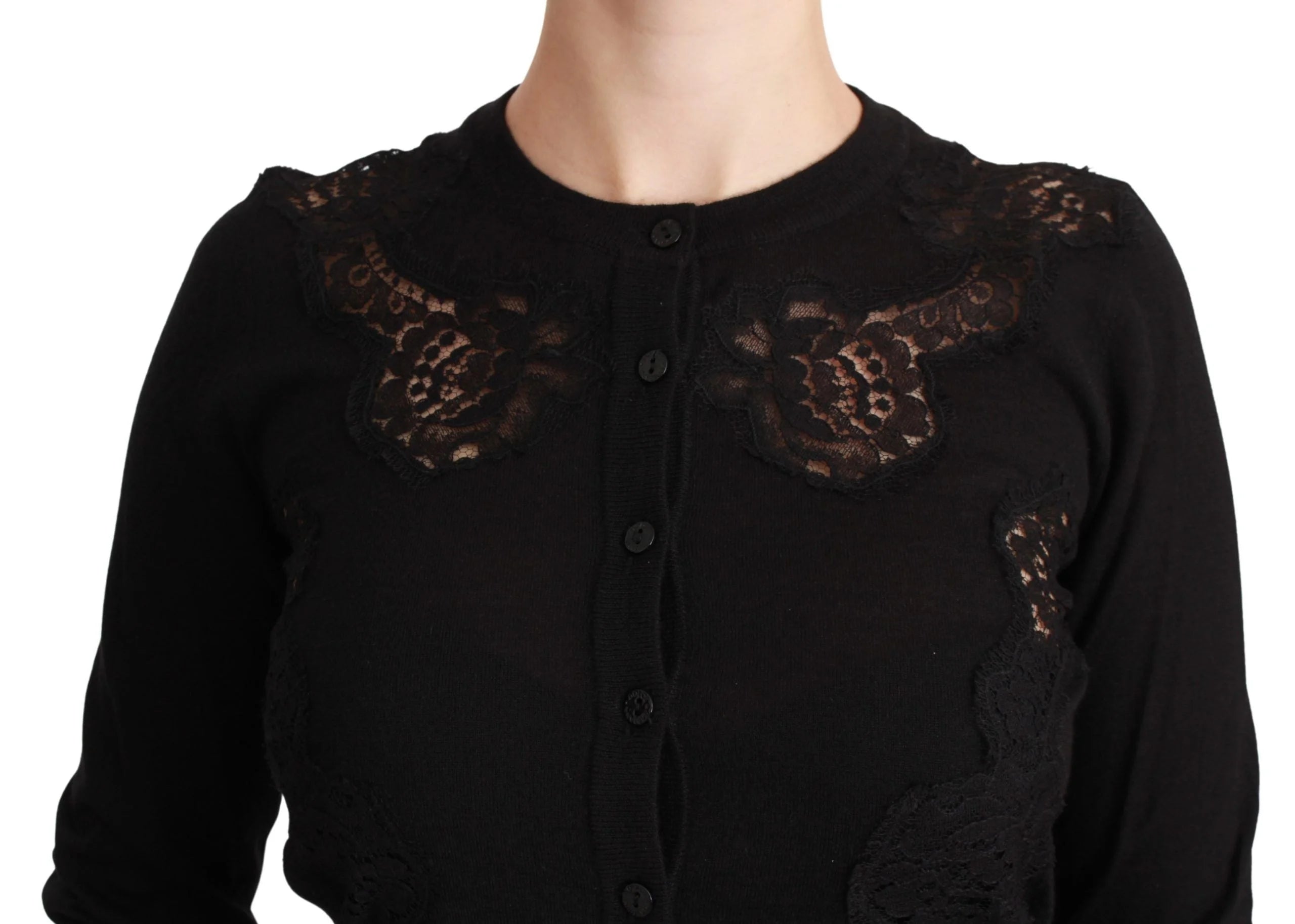Dolce & Gabbana Black Cashmere Lace Cardigan Sweater - IT36 | XS - Cardigans