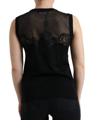 Dolce & Gabbana Black Cashmere Lace Trim Sleeveless Tank Top - IT38 | XS - Tank Tops