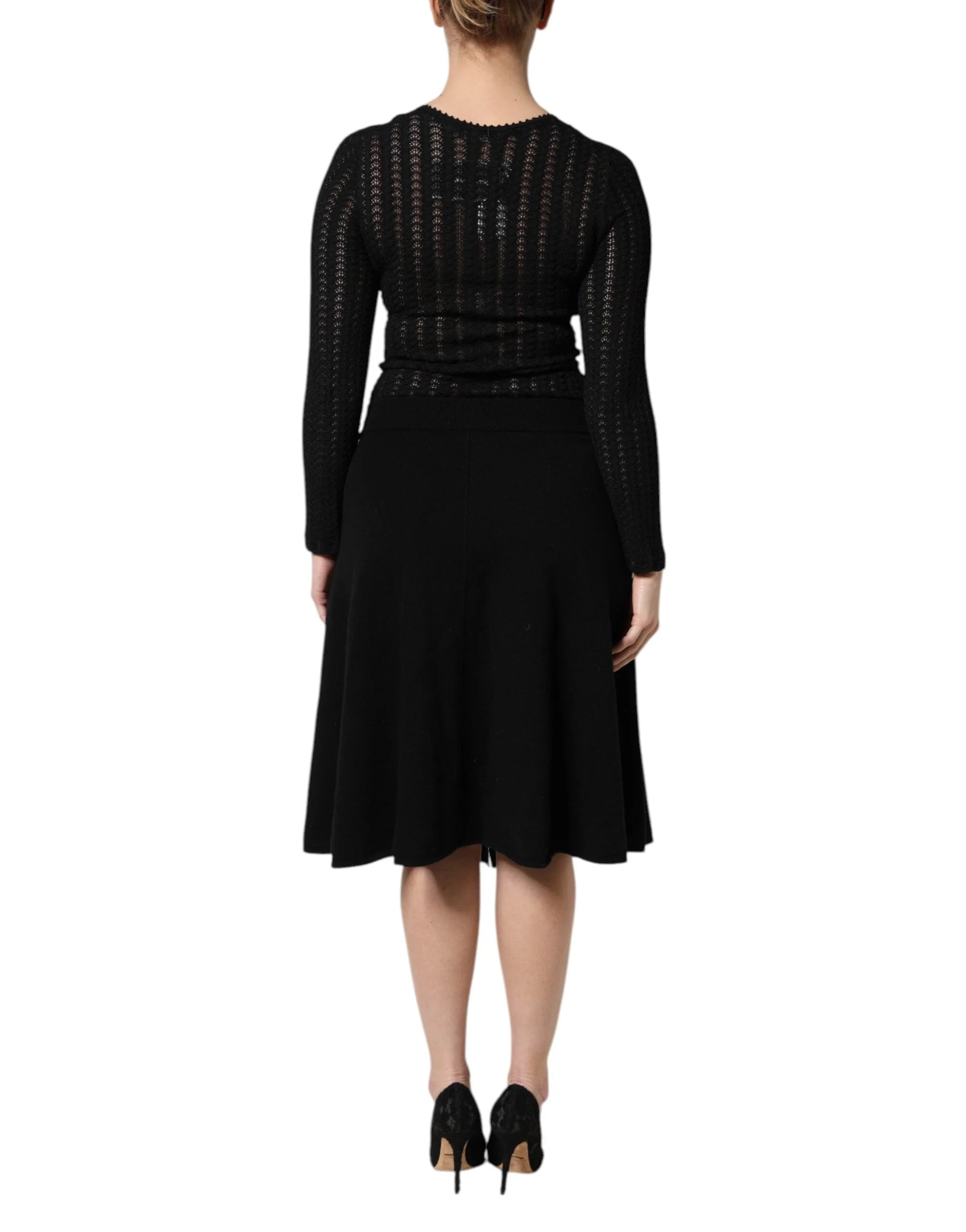 Dolce & Gabbana Black Cashmere Long Sleeves A-line Midi Dress - IT40|S
