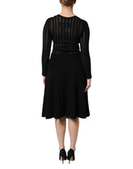 Dolce & Gabbana Black Cashmere Long Sleeves A-line Midi Dress - IT40|S