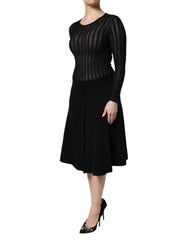 Dolce & Gabbana Black Cashmere Long Sleeves A-line Midi Dress - IT40|S