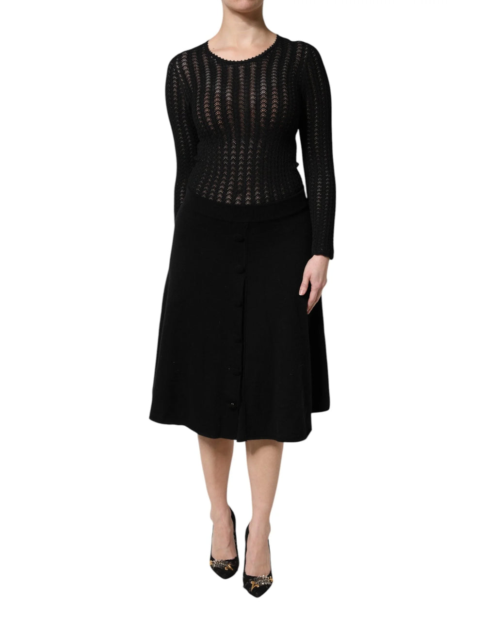 Dolce & Gabbana Black Cashmere Midi Dress AmeOro Dolce & Gabbana Black Cashmere Midi Dress AmeOro