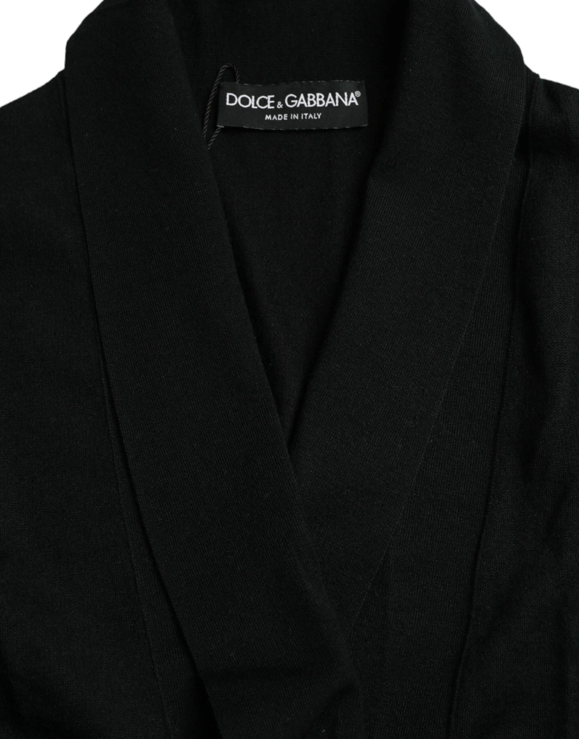 Dolce & Gabbana Black Cashmere Long Sleeves Belted Wrap Robe - IT48 | M - Robes