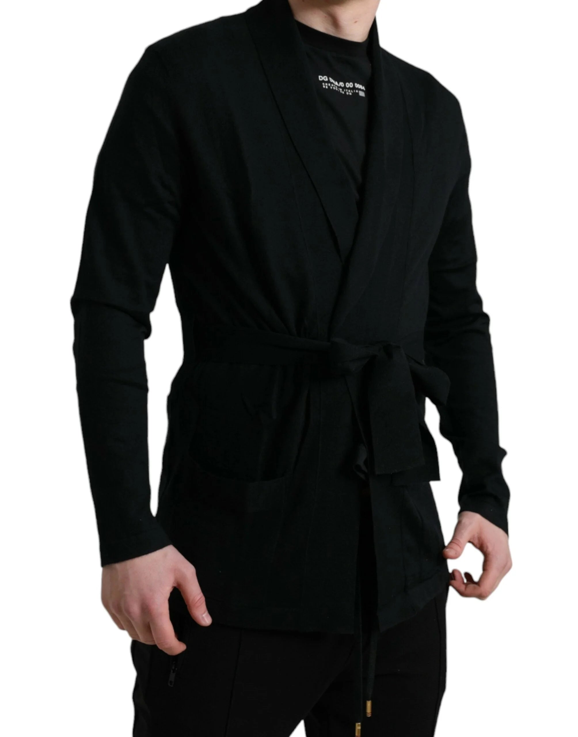 Dolce & Gabbana Black Cashmere Long Sleeves Belted Wrap Robe - IT48 | M - Robes
