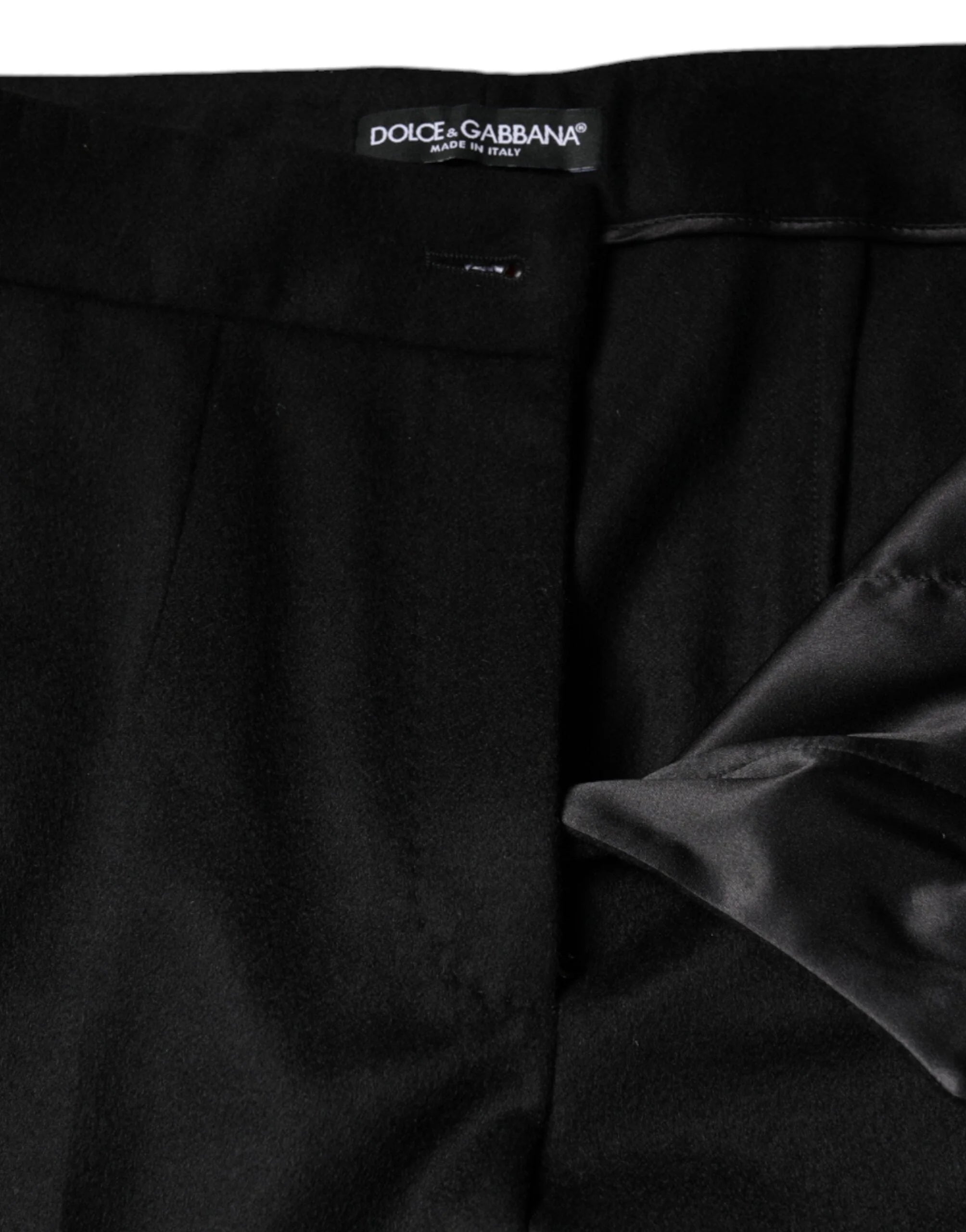 Dolce & Gabbana Black Cashmere Mid Waist Women Boot Cut Pants - Trousers