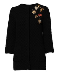 Dolce & Gabbana Black Cashmere Quilted Embellished Jacket - IT36|XXS - Bolero Jackets