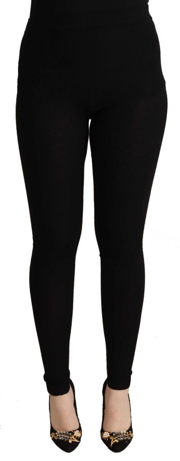 Dolce & Gabbana Black Cashmere Stretch Waist Tights Pants - Tights