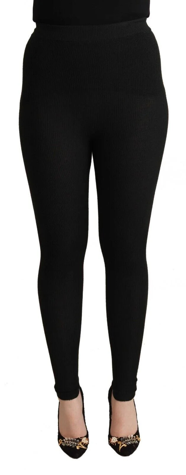 Dolce & Gabbana Black Cashmere Stretch Waist Tights Pants - IT40|S - Tights