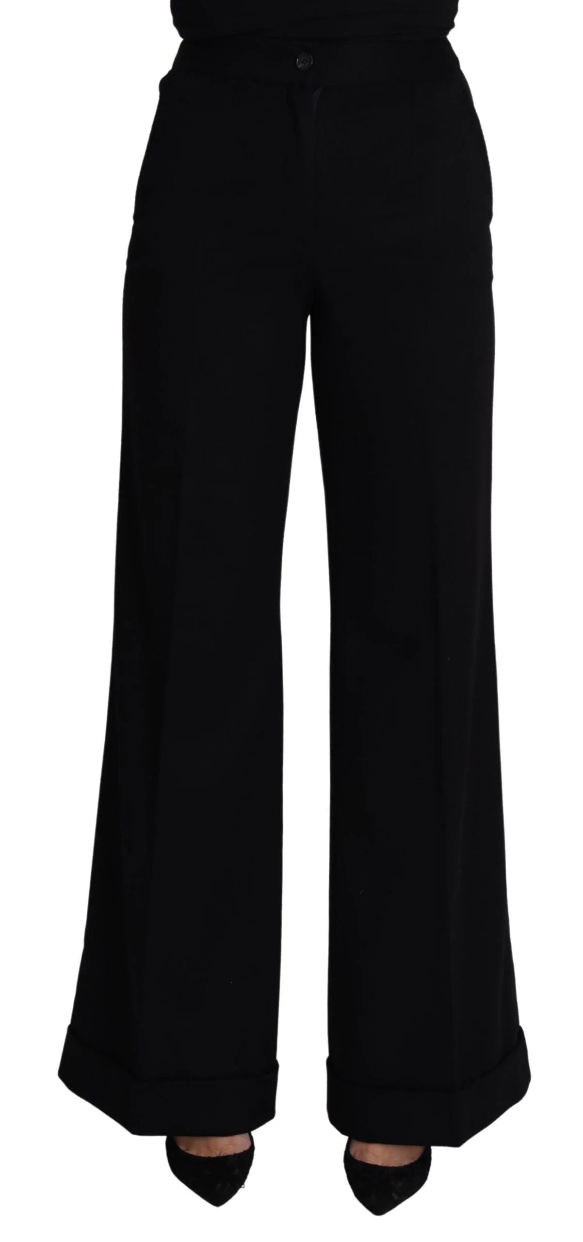 Dolce & Gabbana Black Cashmere Wide Leg Women Trouser Pants - IT38|XS - Trousers