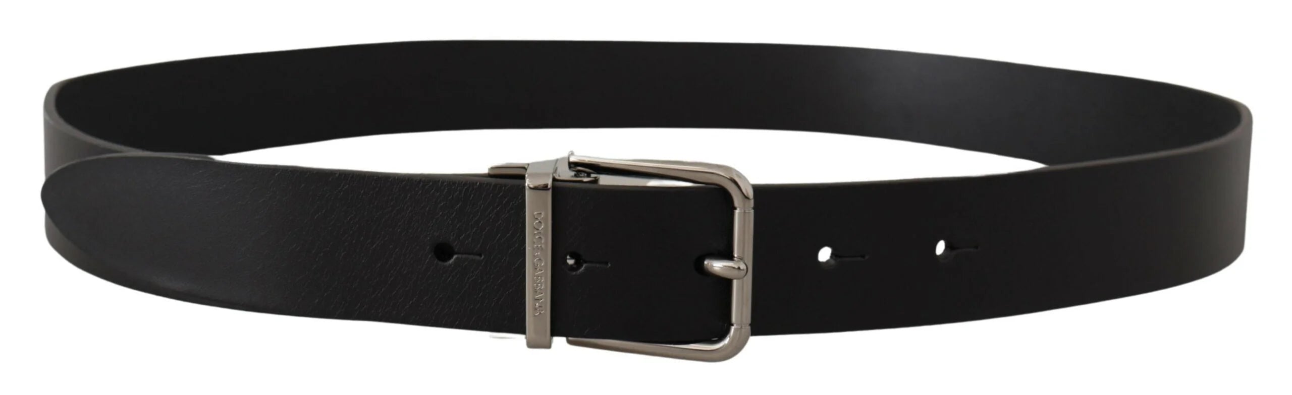 Dolce & Gabbana Black Casual Calf Leather Logo Metal Buckle Belt - 85 cm / 34 Inches - Belts