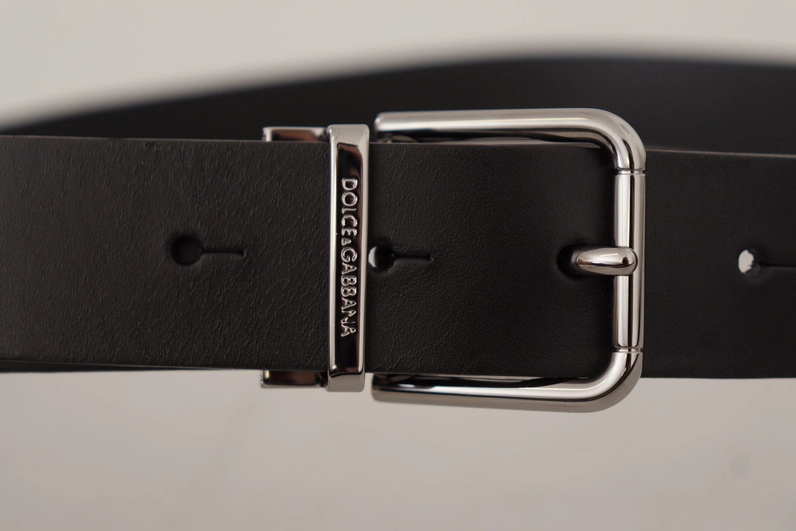 Dolce & Gabbana Black Casual Calf Leather Logo Metal Buckle Belt - 85 cm / 34 Inches - Belts