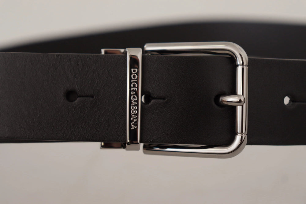 Dolce & Gabbana Black Casual Calf Leather Logo Metal Buckle Belt - 85 cm / 34 Inches - Belts