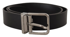 Dolce & Gabbana Black Casual Calf Leather Logo Metal Buckle Belt - 85 cm / 34 Inches - Belts