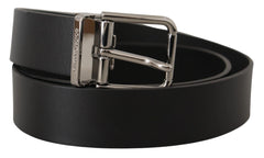 Dolce & Gabbana Black Casual Calf Leather Logo Metal Buckle Belt - 85 cm / 34 Inches - Belts