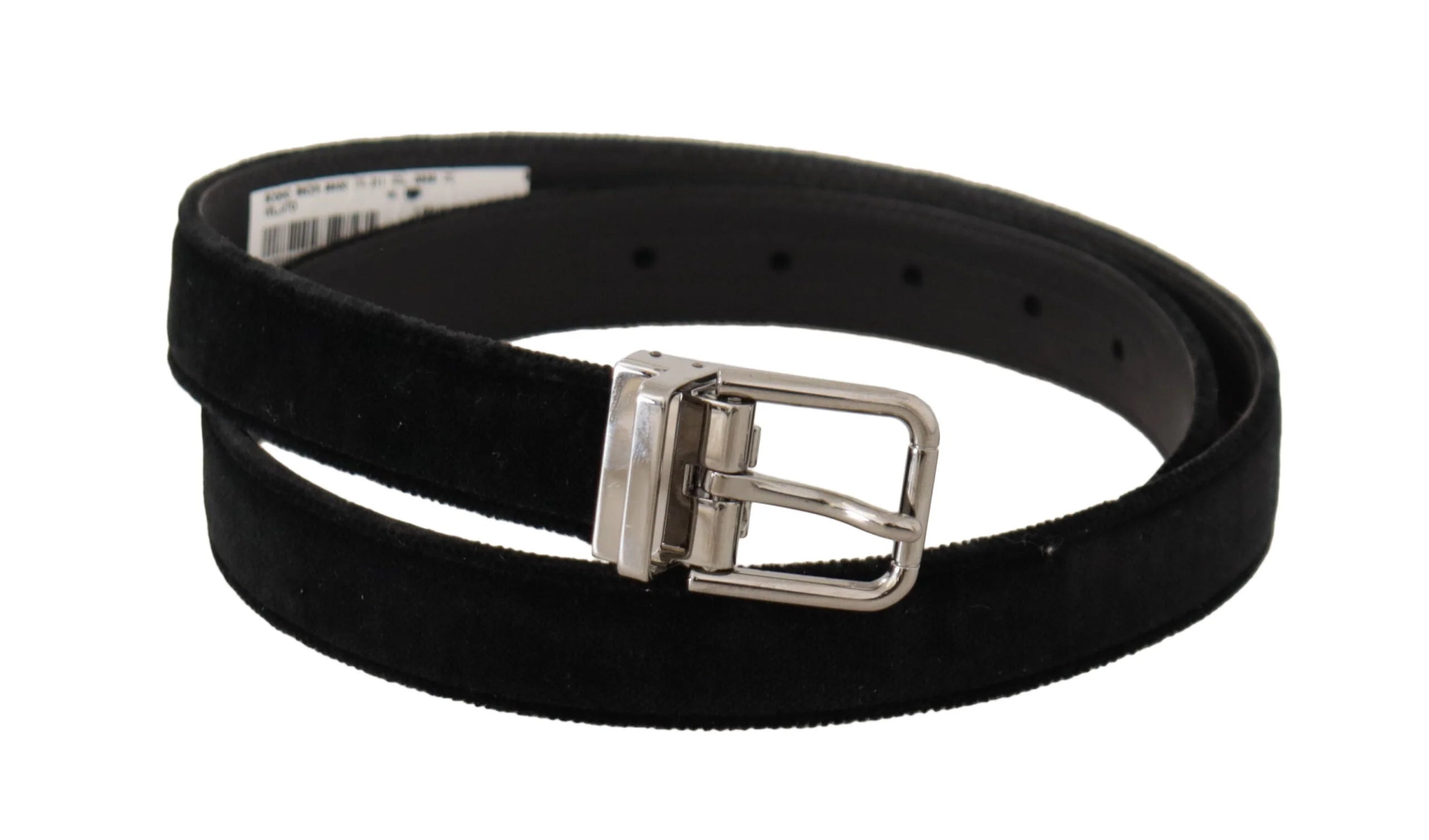 Dolce & Gabbana Black Casual Velvet Silver Metal Logo Buckle Belt - 95 cm / 38 Inches - Belts