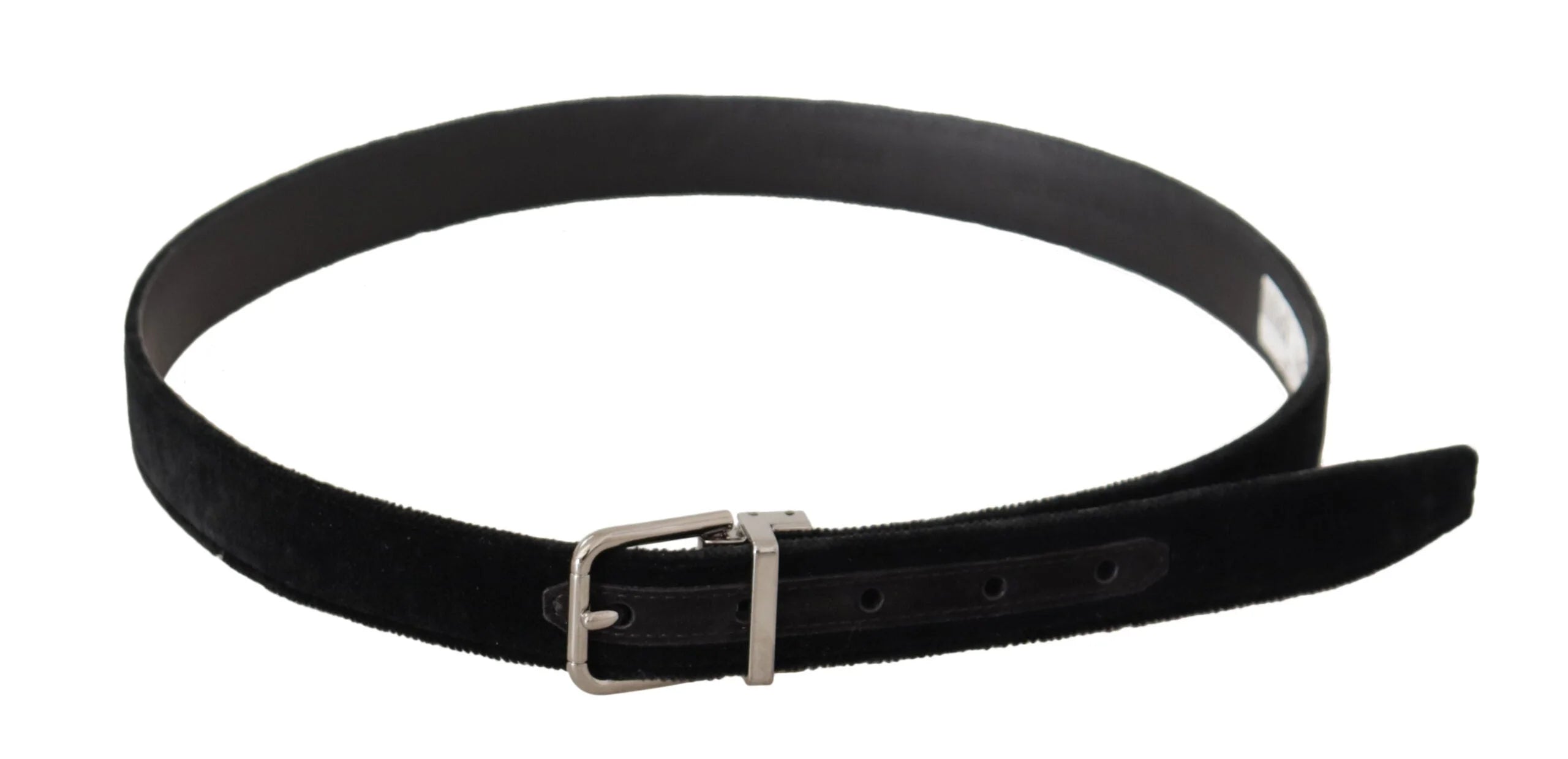 Dolce & Gabbana Black Casual Velvet Silver Metal Logo Buckle Belt - 95 cm / 38 Inches - Belts