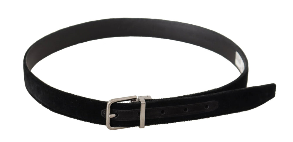 Dolce & Gabbana Black Casual Velvet Silver Metal Logo Buckle Belt - 95 cm / 38 Inches - Belts