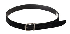 Dolce & Gabbana Black Casual Velvet Silver Metal Logo Buckle Belt - 95 cm / 38 Inches - Belts