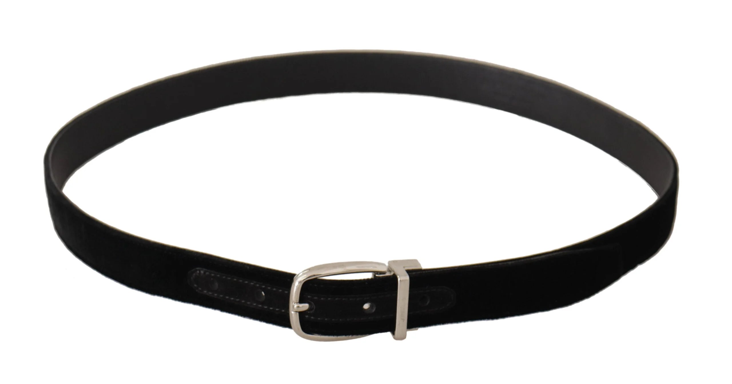 Dolce & Gabbana Black Casual Velvet Silver Tone Metal Buckle Belt - Belts