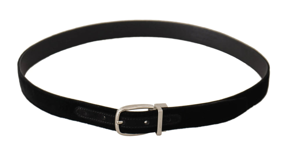 Dolce & Gabbana Black Casual Velvet Silver Tone Metal Buckle Belt - Belts