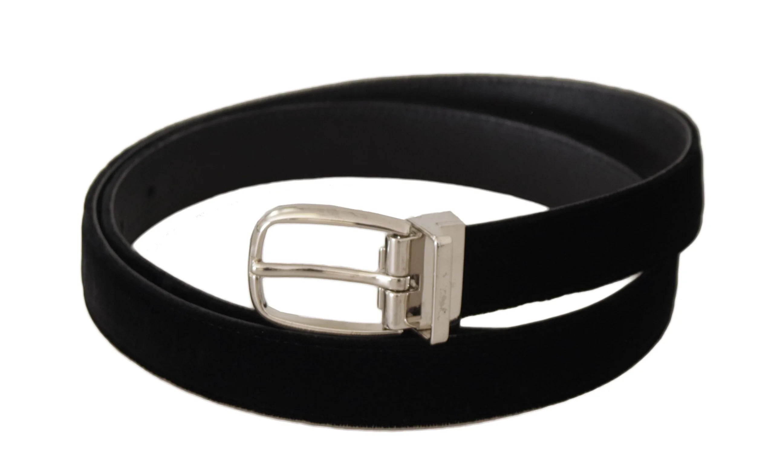 Dolce & Gabbana Black Casual Velvet Silver Tone Metal Buckle Belt - Belts