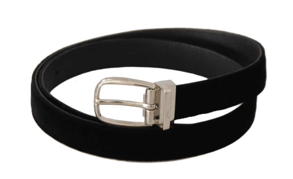 Dolce & Gabbana Black Casual Velvet Silver Tone Metal Buckle Belt - Belts
