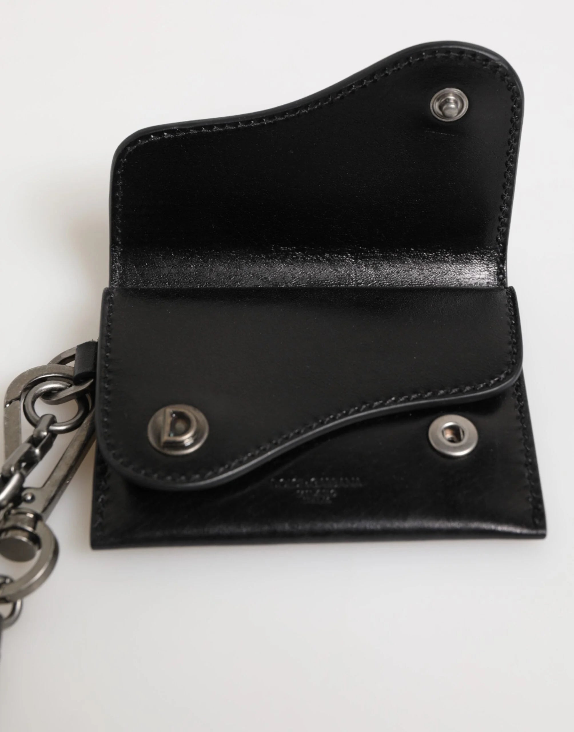 Dolce & Gabbana Black Cavallo Leather Wallet Chain Snap Bifold Card Holder - Wallets