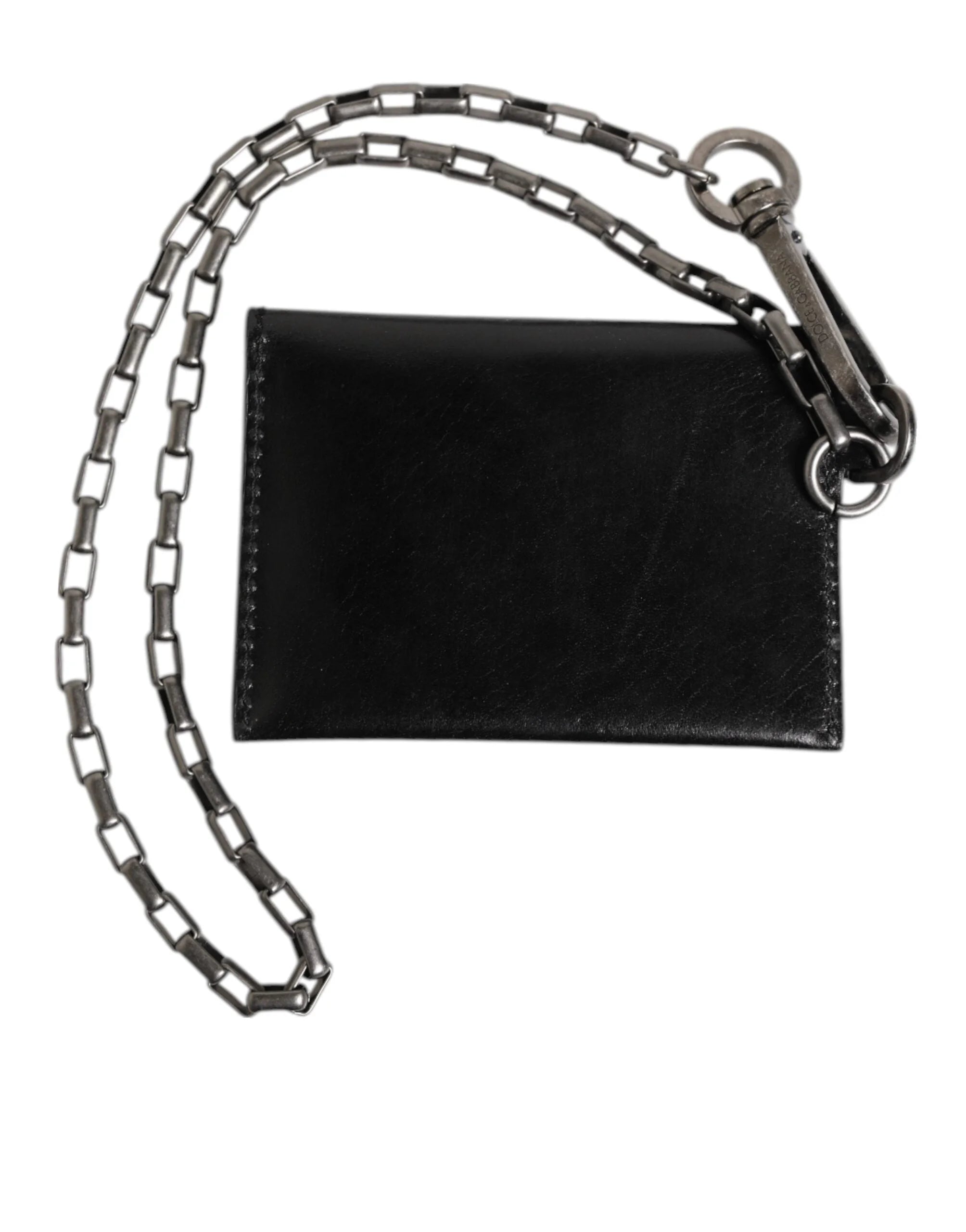 Dolce & Gabbana Black Cavallo Leather Wallet Chain Snap Bifold Card Holder - Wallets