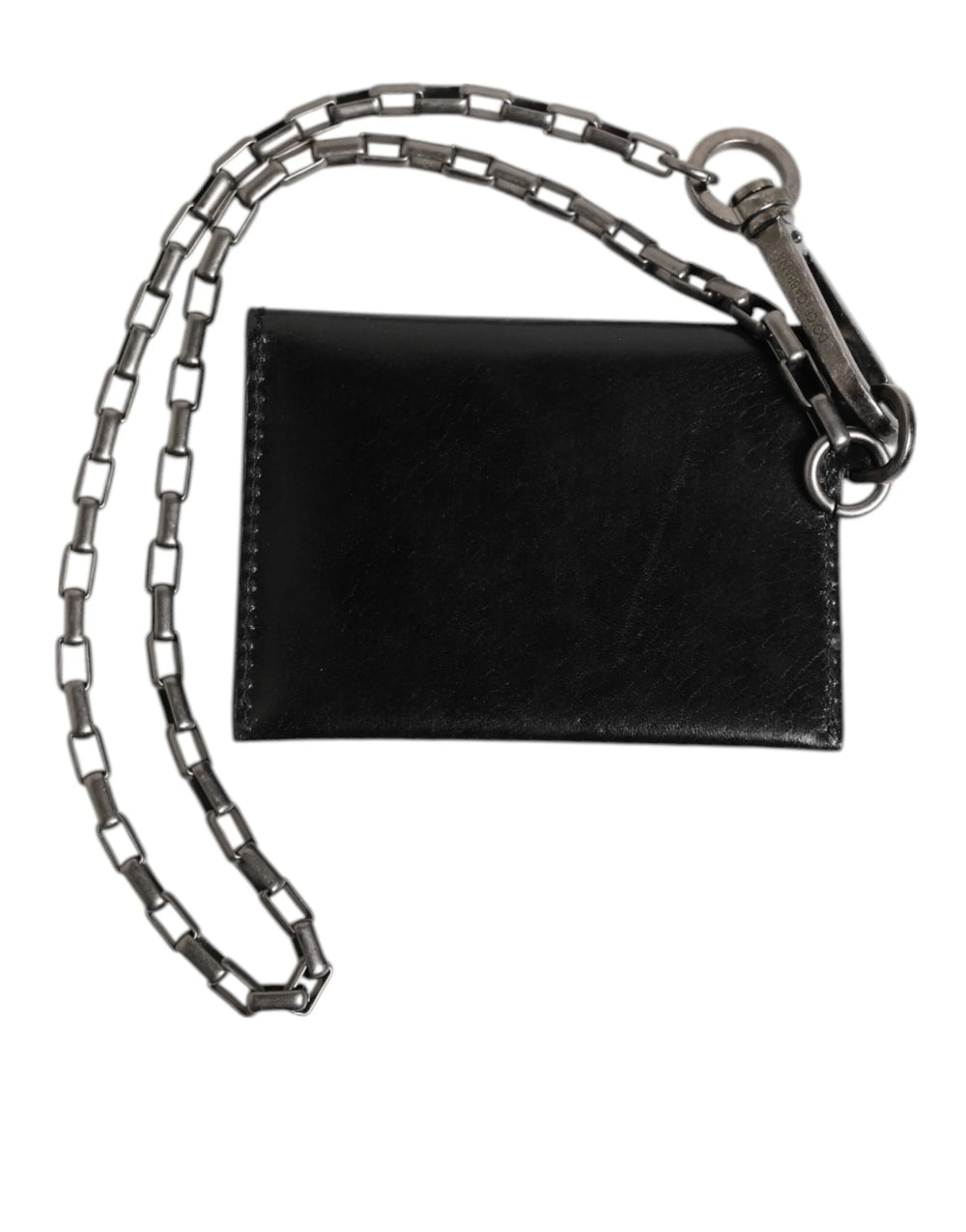 Dolce & Gabbana Black Cavallo Leather Wallet Chain Snap Bifold Card Holder - Wallets