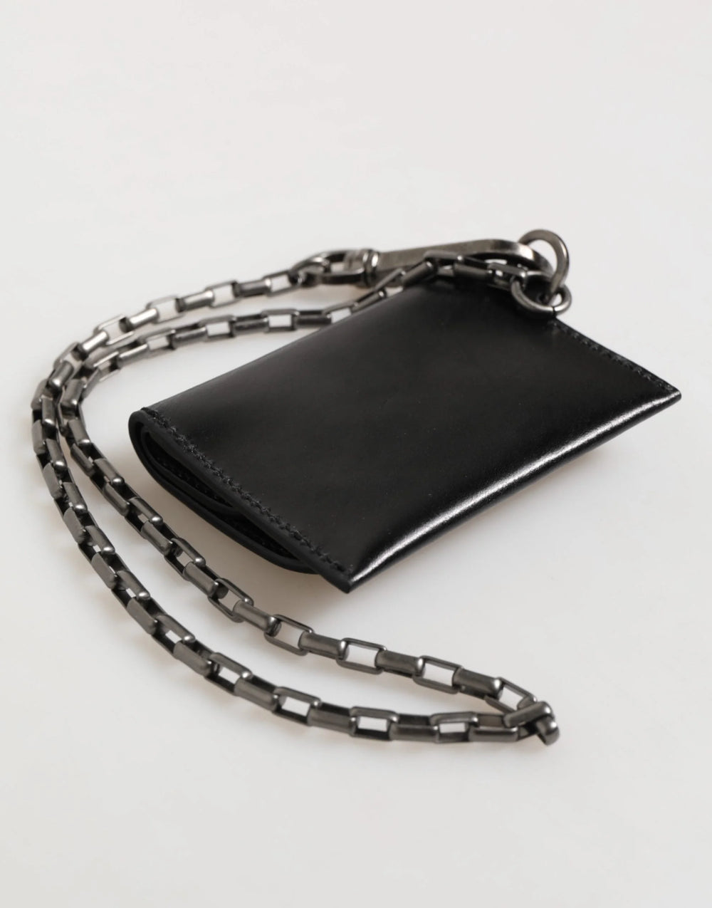 Dolce & Gabbana Black Cavallo Leather Wallet Chain Snap Bifold Card Holder - Wallets