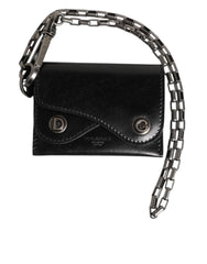 Dolce & Gabbana Black Cavallo Leather Wallet Chain Snap Bifold Card Holder - Wallets