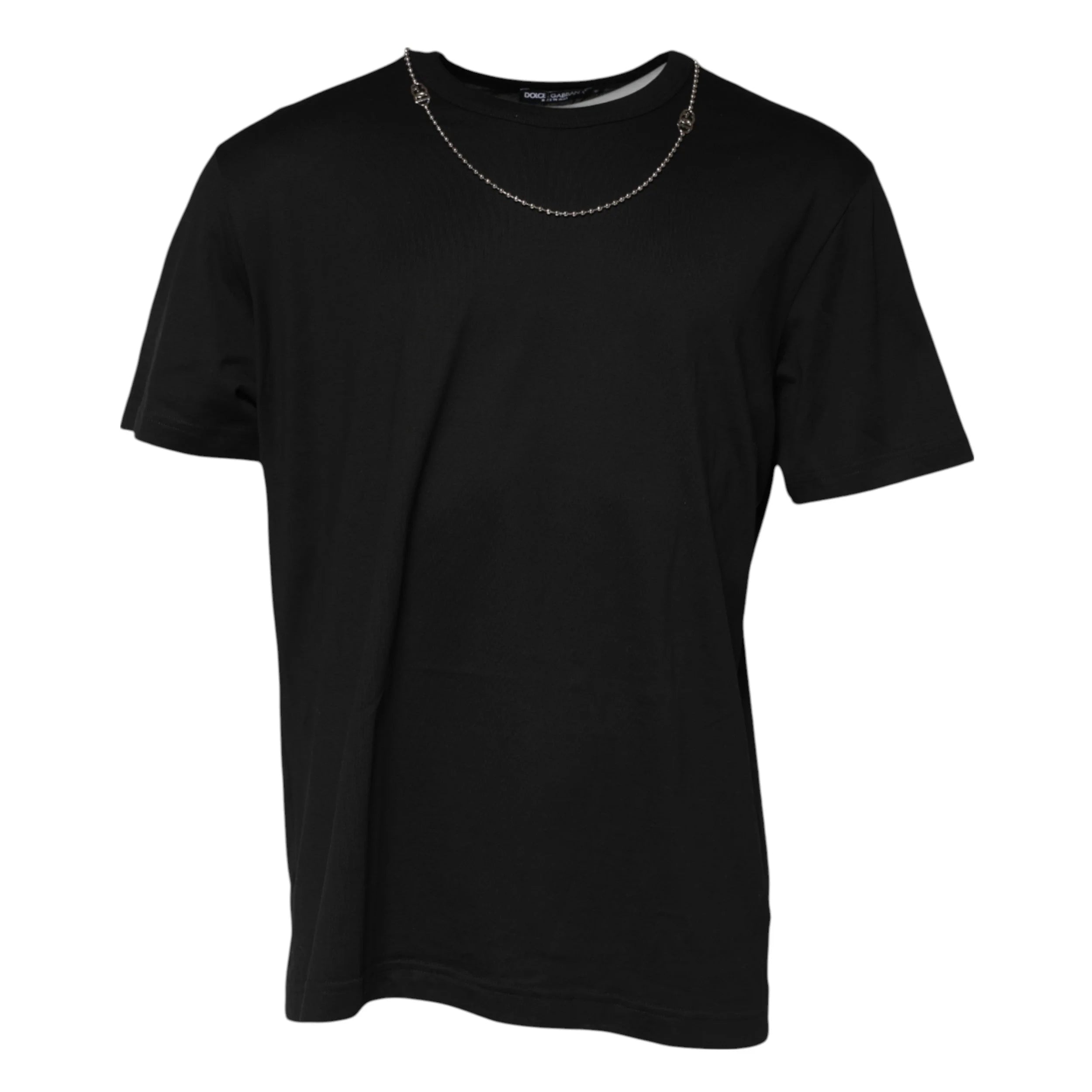 Dolce & Gabbana Black Chain Necklace Cotton Crewneck T-shirt - IT60 | 3XL - T-Shirts