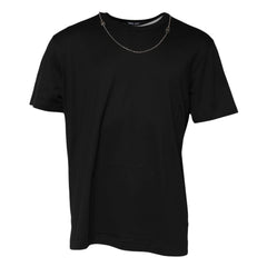 Dolce & Gabbana Black Chain Necklace Cotton Crewneck T-shirt - IT60 | 3XL - T-Shirts