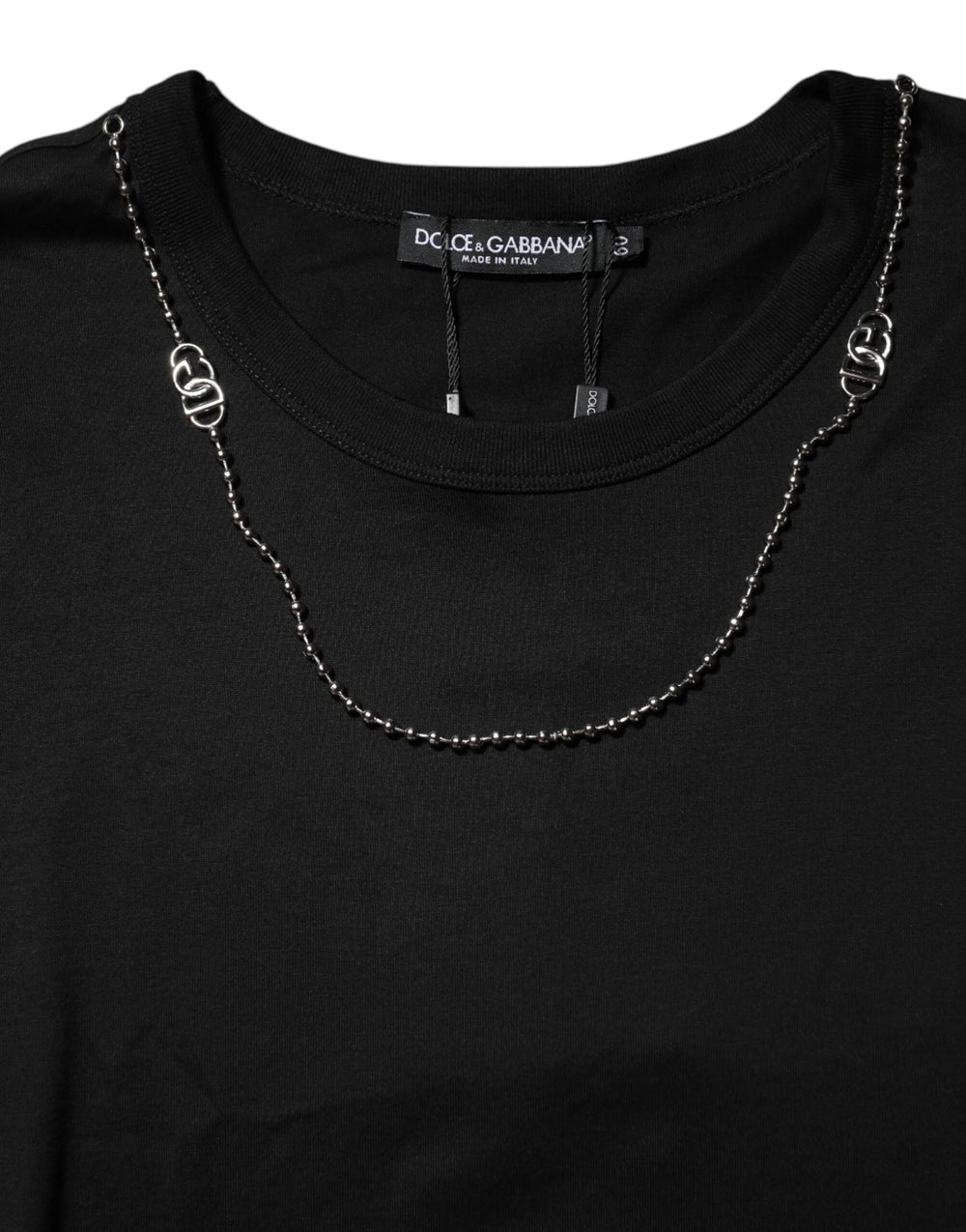 Dolce & Gabbana Black Chain Necklace Cotton Crewneck T-shirt - IT60 | 3XL - T-Shirts