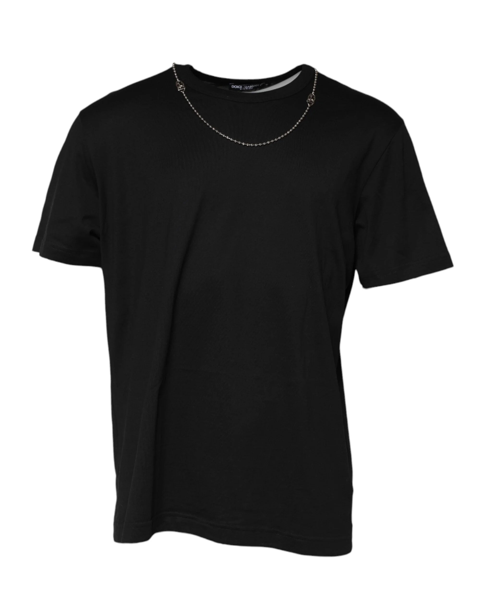 Dolce & Gabbana Black Chain Necklace Cotton Crewneck T-shirt - IT60 | 3XL - T-Shirts