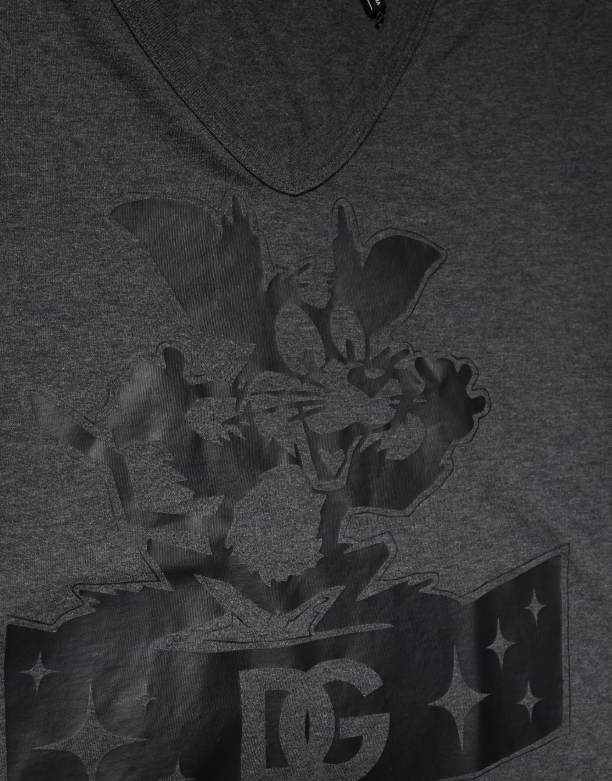 Dolce & Gabbana Black Charcoal DG Logo V-Neck Men T-shirt - IT52 | XL