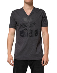 Dolce & Gabbana Black Charcoal DG Logo V-Neck Men T-shirt - IT52 | XL