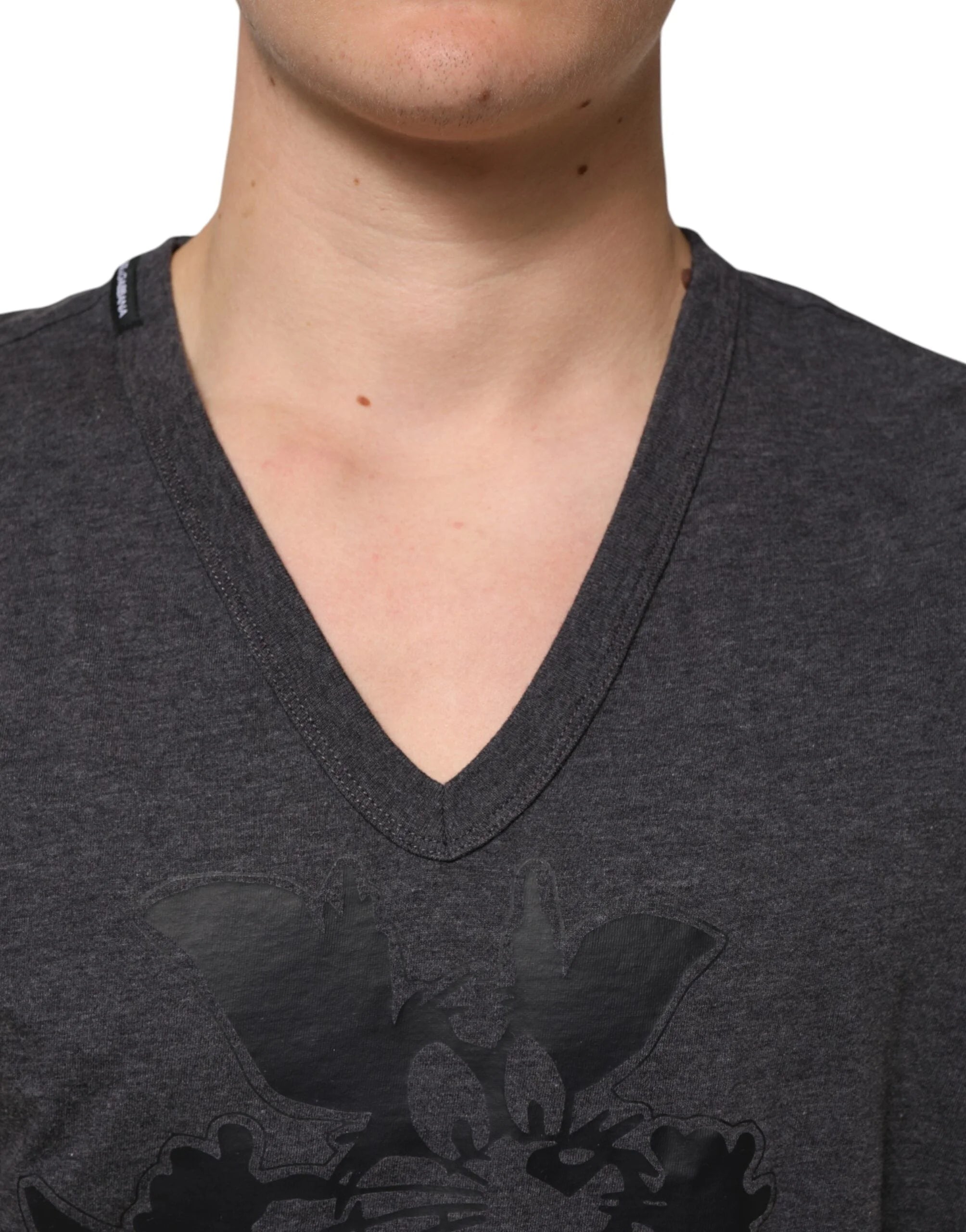 Dolce & Gabbana Black Charcoal DG Logo V-Neck Men T-shirt - IT52 | XL