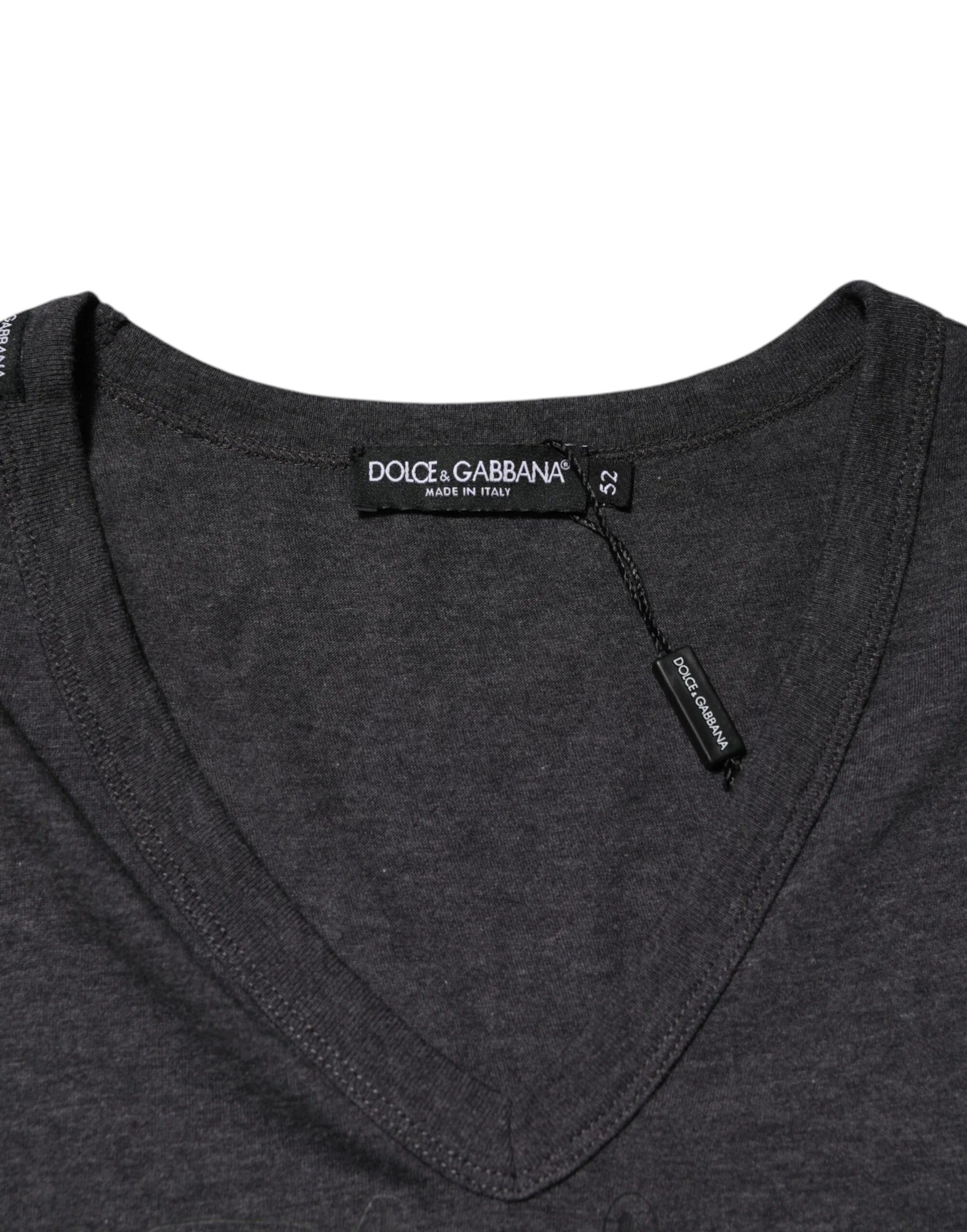 Dolce & Gabbana Black Charcoal DG Logo V-Neck Men T-shirt - IT52 | XL - T-Shirts