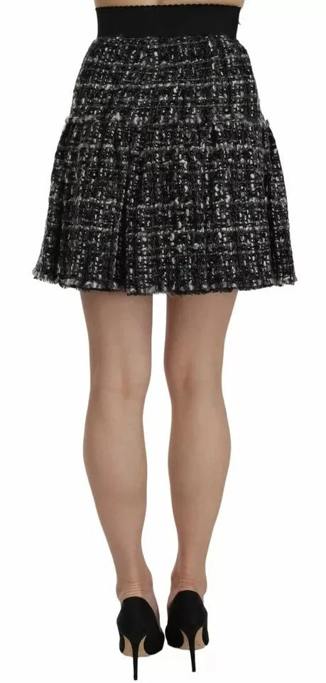 Dolce & Gabbana Black Check Flounce Detailed Wool Mini Skirt - IT38 | XS