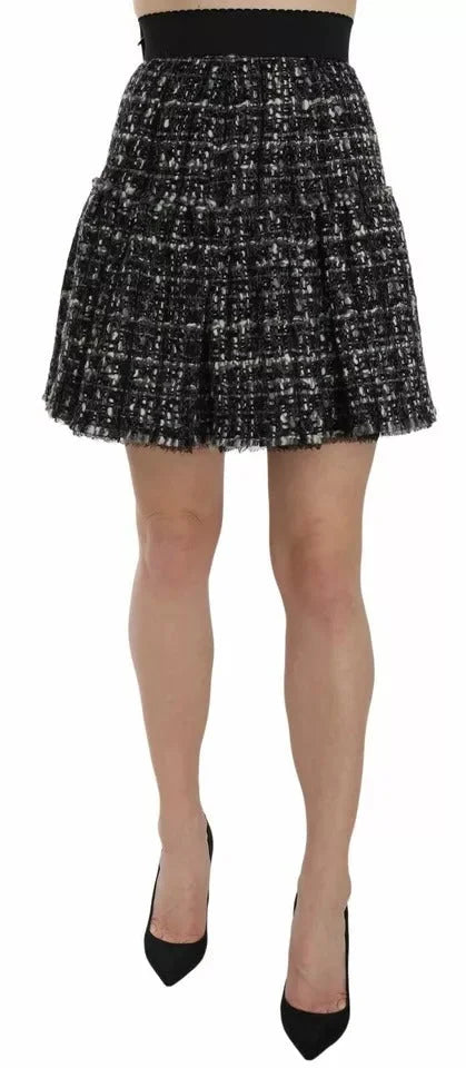 Dolce & Gabbana Black Check Flounce Detailed Wool Mini Skirt - IT38 | XS