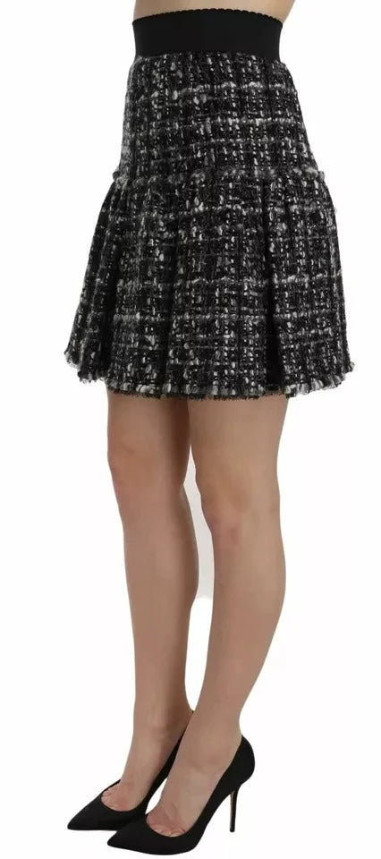 Dolce & Gabbana Black Check Flounce Detailed Wool Mini Skirt - IT38 | XS
