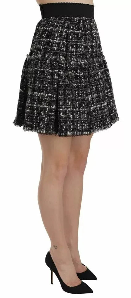 Dolce & Gabbana Black Check Flounce Detailed Wool Mini Skirt - IT38 | XS