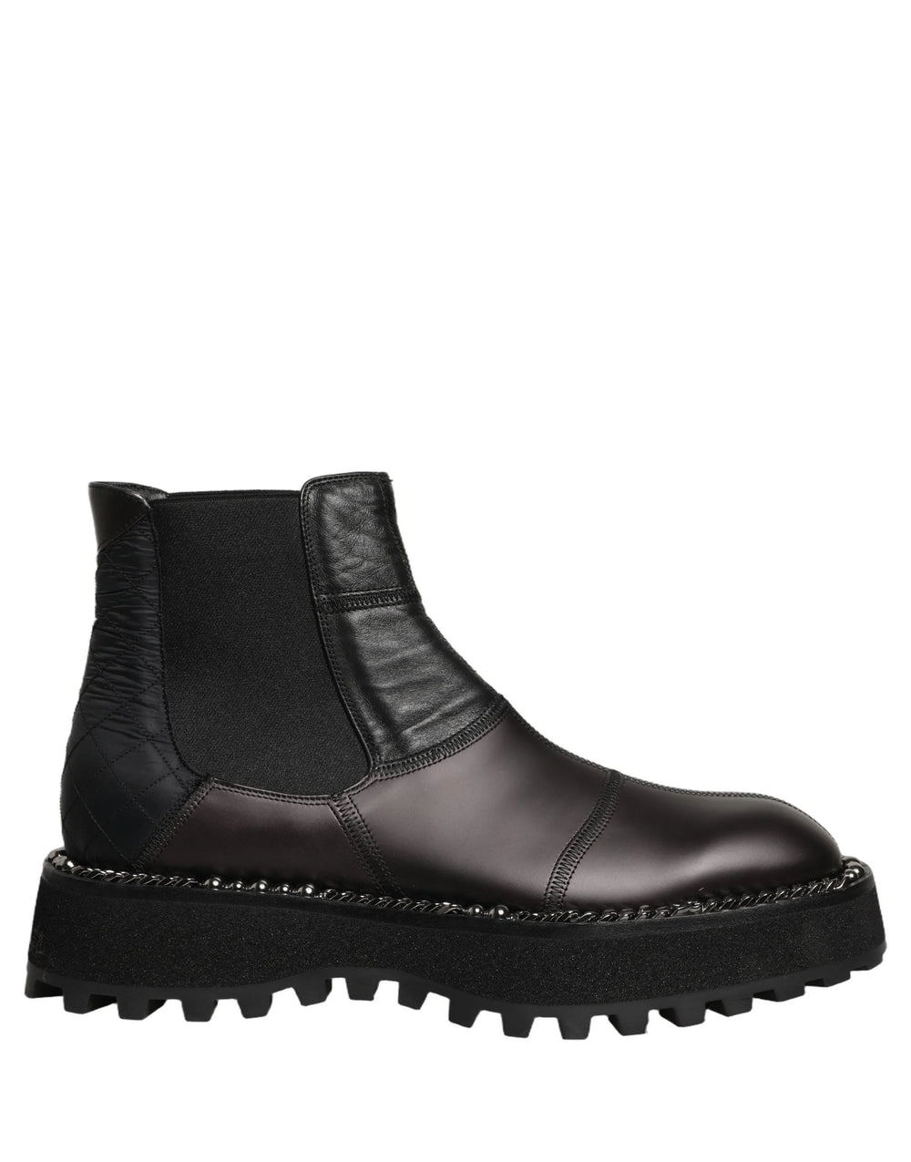 Rear view of the Dolce & Gabbana Chelsea boots highlighting the leather pull tab and structured heel counter.