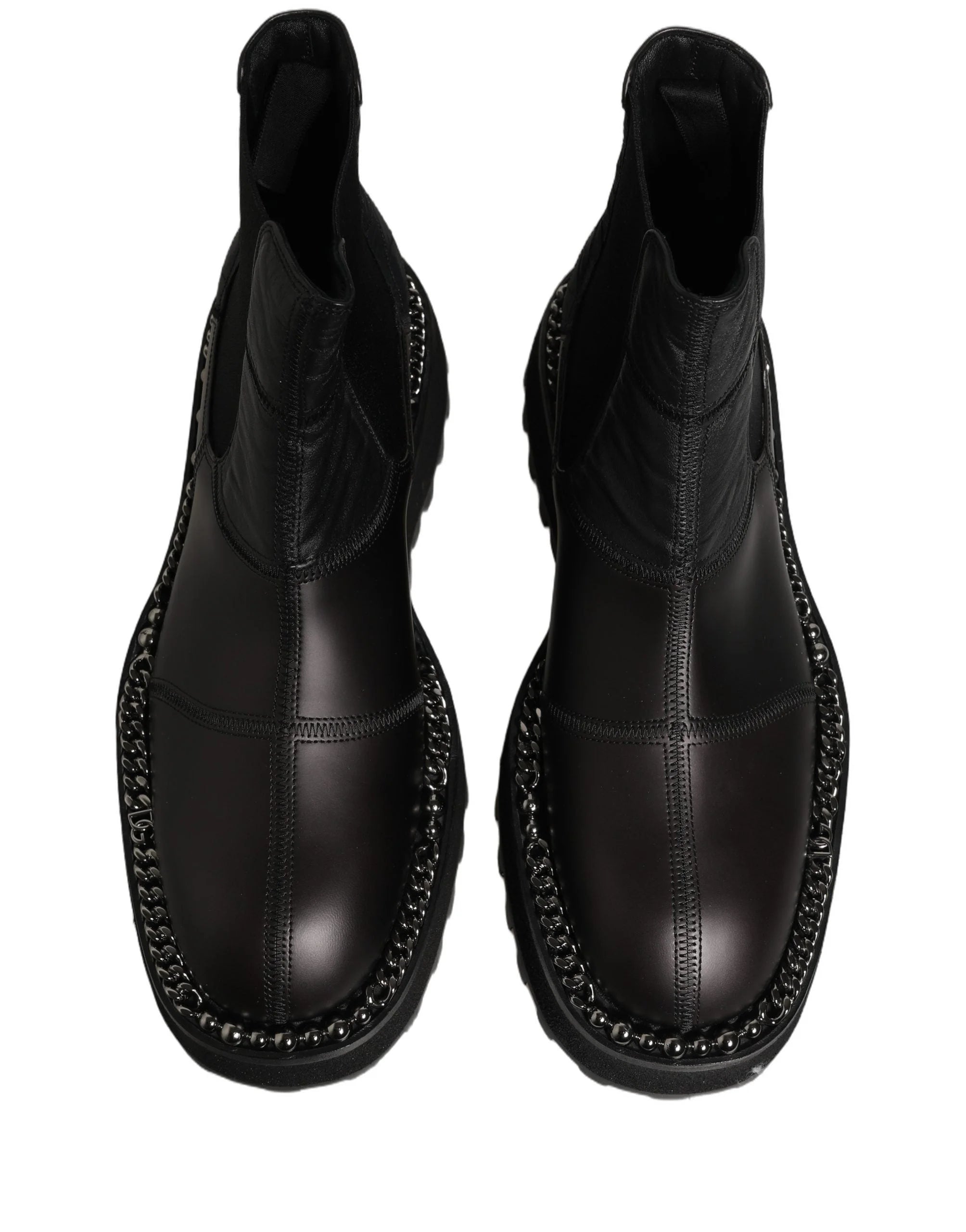 The leather outsole of the Dolce & Gabbana men's boots, demonstrating artisanal construction and finish.