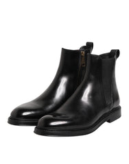 Dolce & Gabbana Black Chelsea Leather Mid Calf Boots Shoes - EU40/US7