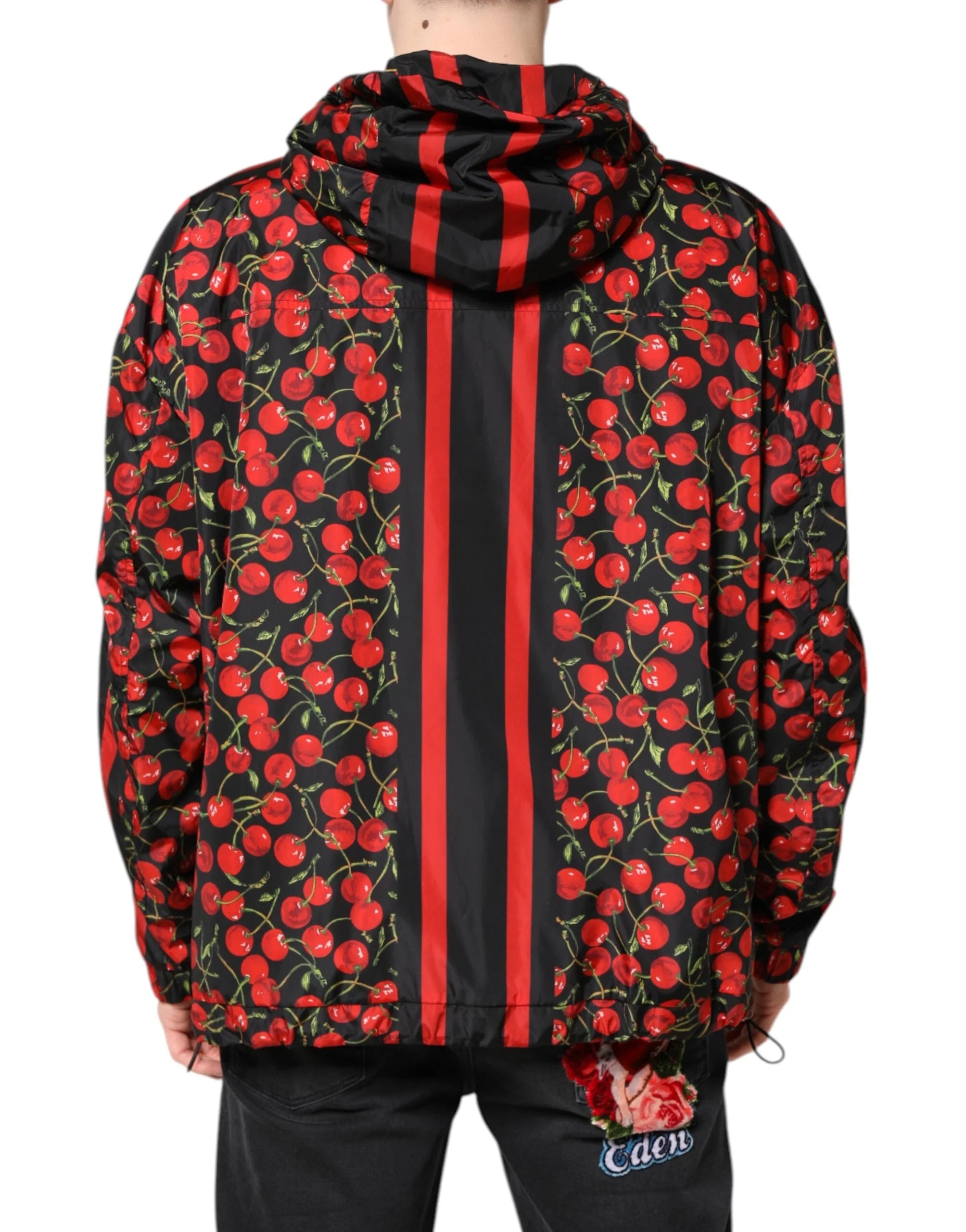 Dolce & Gabbana Black Cherry Print Hooded Windbreaker Jacket - IT50 | L - Windbreakers